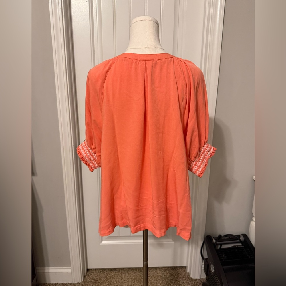 Umgee Orange Blouse with Embroidered Details - Picture 5 of 14